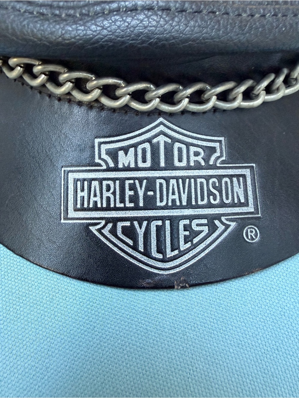 Vintage Harley-Davidson Black Leather Motorcycle Captain Hat Chain Cap Rare - Picture 6 of 6